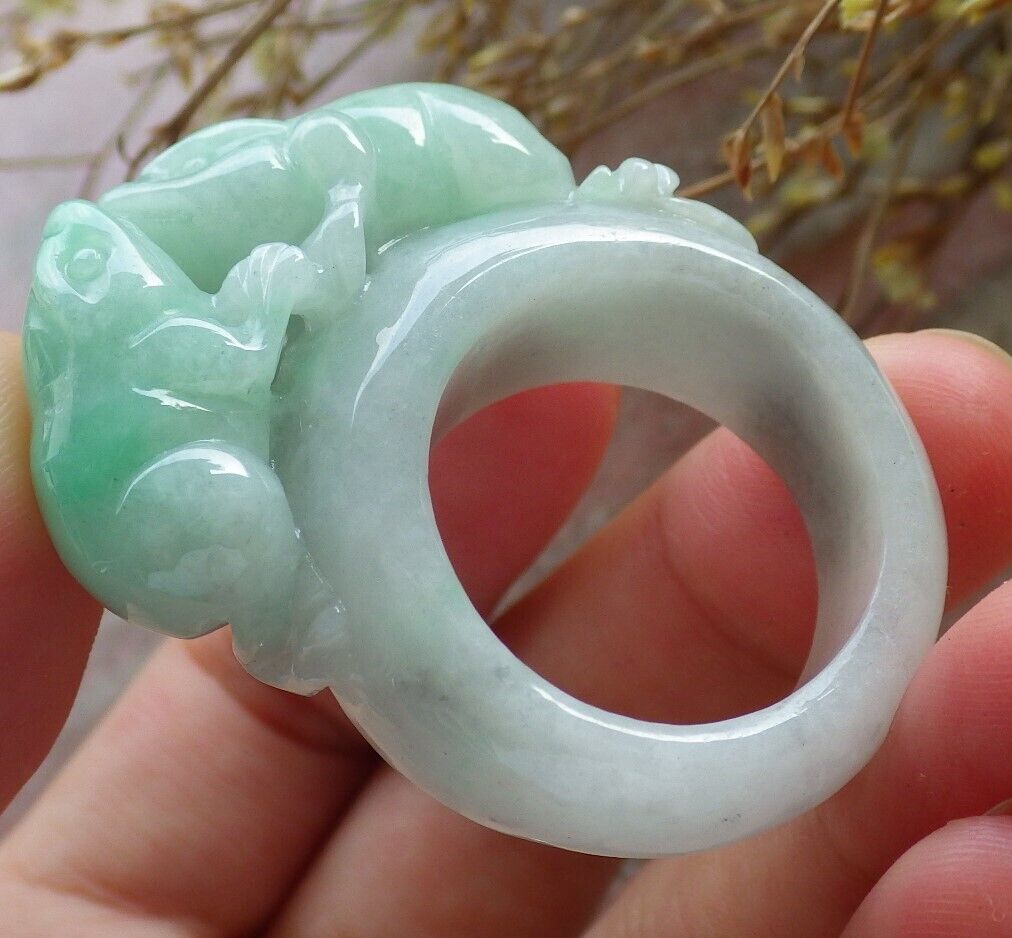 Certified Green Burma 100% Natural A JADE Jadeite Frog Toad Money Coin RING USA. 12.5 戒指 575539 TN