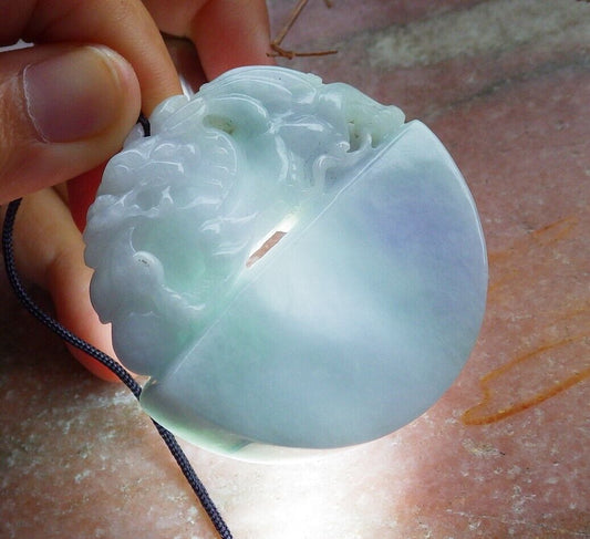 Certified Green Pale Lavender 100% Natural A Jade jadeite Pendant Flying Dragon Ruyi Necklace 生意兴隆 528896  TN