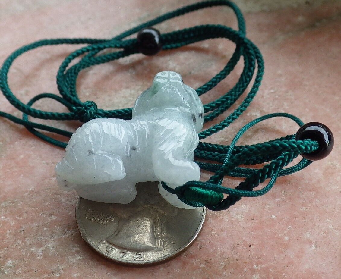 Certified Black 100% Natural A Jade jadeite Pendant Zodiac Dog Necklace 发财狗 524221  TN