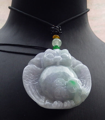 Certified Lavender Green Burma 100% Natural A Jade jadeite Pendant Owl Peach Necklace 猫头鹰 636180  TN