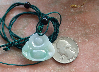 Certified Icy Green 100% Natural A Jade jadeite pendant Happy Buddha God Necklace 开心佛 524358  TN