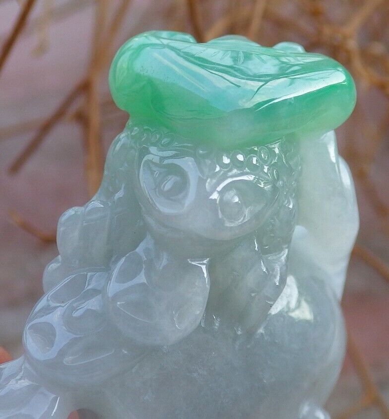 Certified Green 100% Natural A Jade jadeite pendant Frog Toad Ruyi Money Coin Necklace 风水蟾 520245  TN