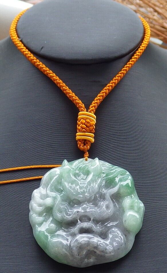 Certified Green Pale Lavender 100% Natural A Jade jadeite pendant Dragon Bead Necklace 生意兴隆 519655  TN