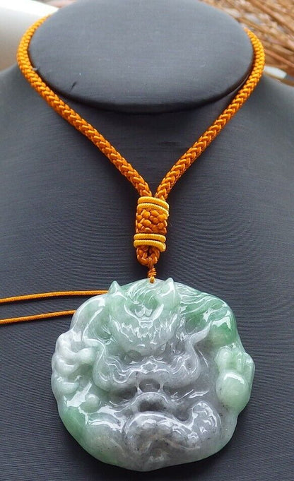 Certified Green Pale Lavender 100% Natural A Jade jadeite pendant Dragon Bead Necklace 生意兴隆 519655  TN