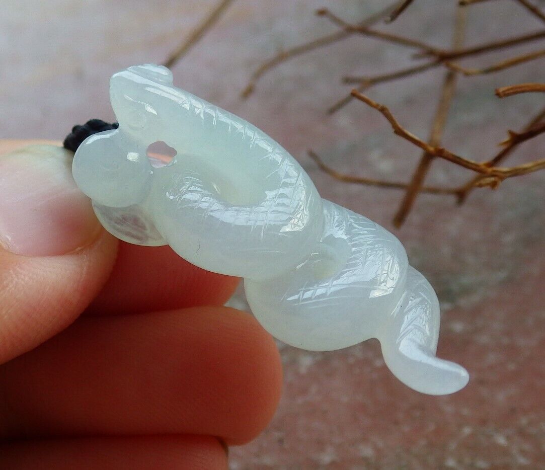 Certified Icy Pale Green 100% Natural A Jade jadeite pendant Snake Money Coin Necklace 蛇 530095   TN