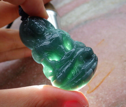 Certified Green 100% Natural A Jade jadeite Pendant Guanyin Kwan Yin Lotus Flower Necklace 观音 528251  TN