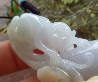 Certified Yellow Green Pale Lavender Burma 100% Natural A Jade jadeite Pendant Monkey Fox Gourd Lotus Flower Ruyi Coin Necklace 猴子 573759 TN