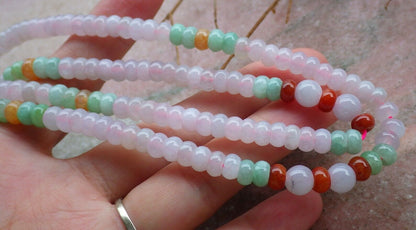 Certified Green Red Icy Pale Lavender Burma 100% Natural A JADE Jadeite Bead beads Necklace 24 inches 项链 495917  TN