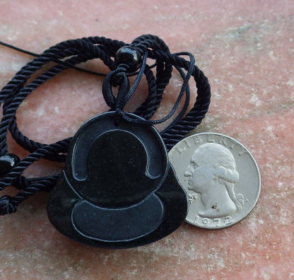 Certified Black Green 100% Natural A Jade jadeite pendant Happy Buddha God Necklace 墨翠 佛公 528926  TN