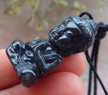 Certified Black Burma 100% Natural A Jade jadeite Pendant Sakyamuni Buddha God Necklace 释迦牟尼佛 580642  TN