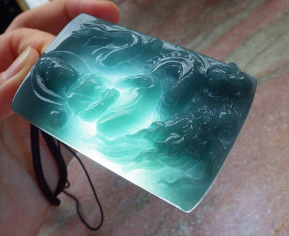 Certified Icy Green Burma 100% Natural A Jade jadeite Pendant Guanyin Kwan Yin Dragon Necklace 观音 575232 TN