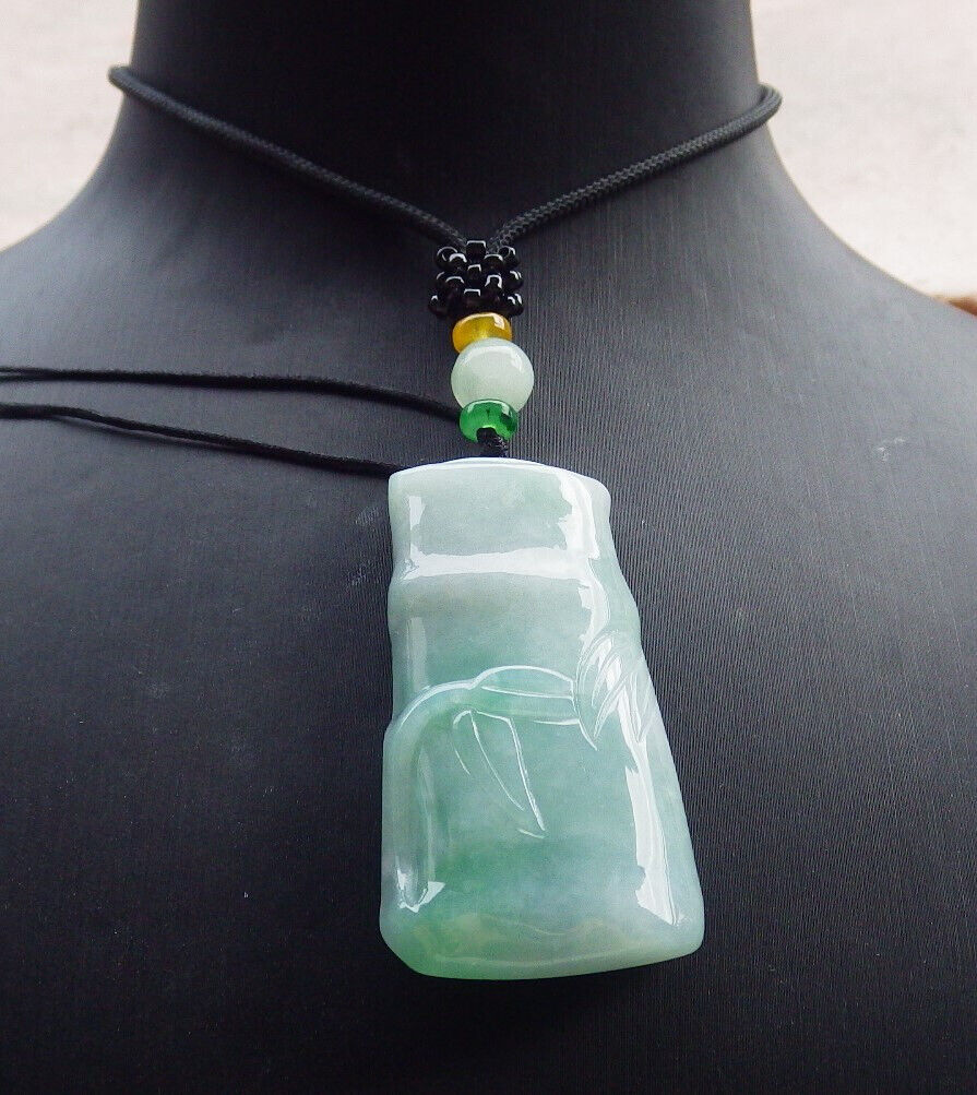 Certified Green Burma 100% Natural A Jade jadeite pendant Bamboo Necklace 富贵竹 635259  TN