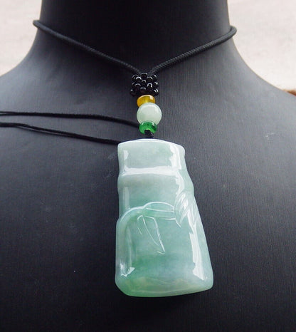 Certified Green Burma 100% Natural A Jade jadeite pendant Bamboo Necklace 富贵竹 635259  TN
