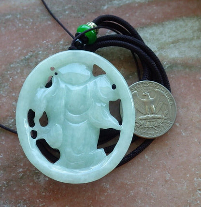 Certified Green 100% Natural A Jade jadeite pendant Happy Buddha God Ruyi Necklace 开心佛 523949  TN