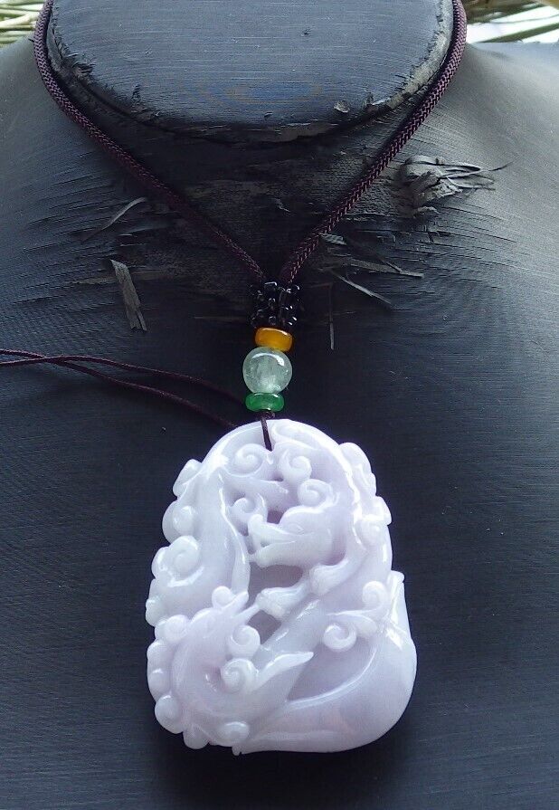 Certified Lavender Burma 100% Natural A Jade jadeite Pendant Dragon Coin Fan Yuan Bao Necklace 生意兴隆 573956 TN