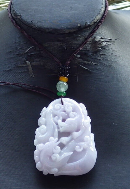 Certified Lavender Burma 100% Natural A Jade jadeite Pendant Dragon Coin Fan Yuan Bao Necklace 生意兴隆 573956 TN