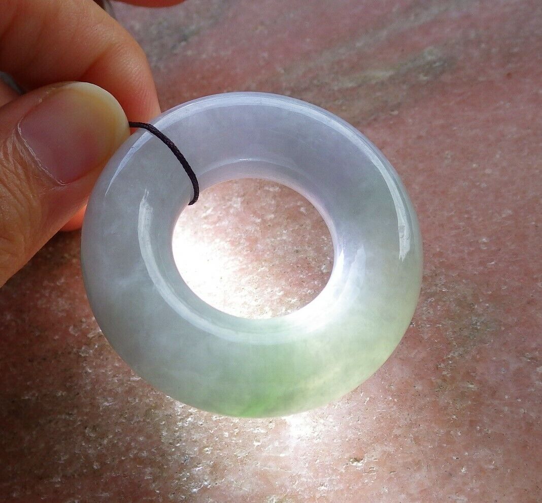 Certified Green Pale Lavender 100% Natural A Jade jadeite Pendant Circle Donut Necklace 平安扣 525852  TN