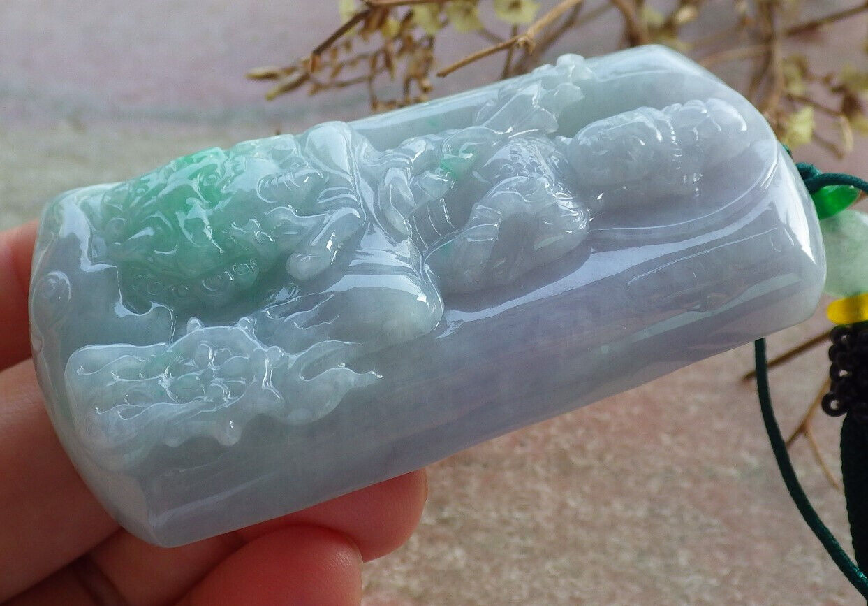 Certified Green Pale Lavender Burma 100% Natural A Jade jadeite Pendant Guanyin Kwan Yin Dragon Necklace 观音 633824  TN