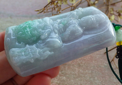 Certified Green Pale Lavender Burma 100% Natural A Jade jadeite Pendant Guanyin Kwan Yin Dragon Necklace 观音 633824  TN