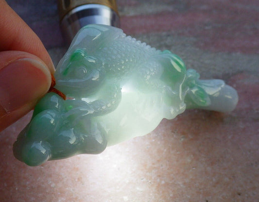 Certified Green 100% Natural A Jade jadeite Pendant Dragon Lizard Tree Leaf Necklace 龙蜥蜴 520041  TN