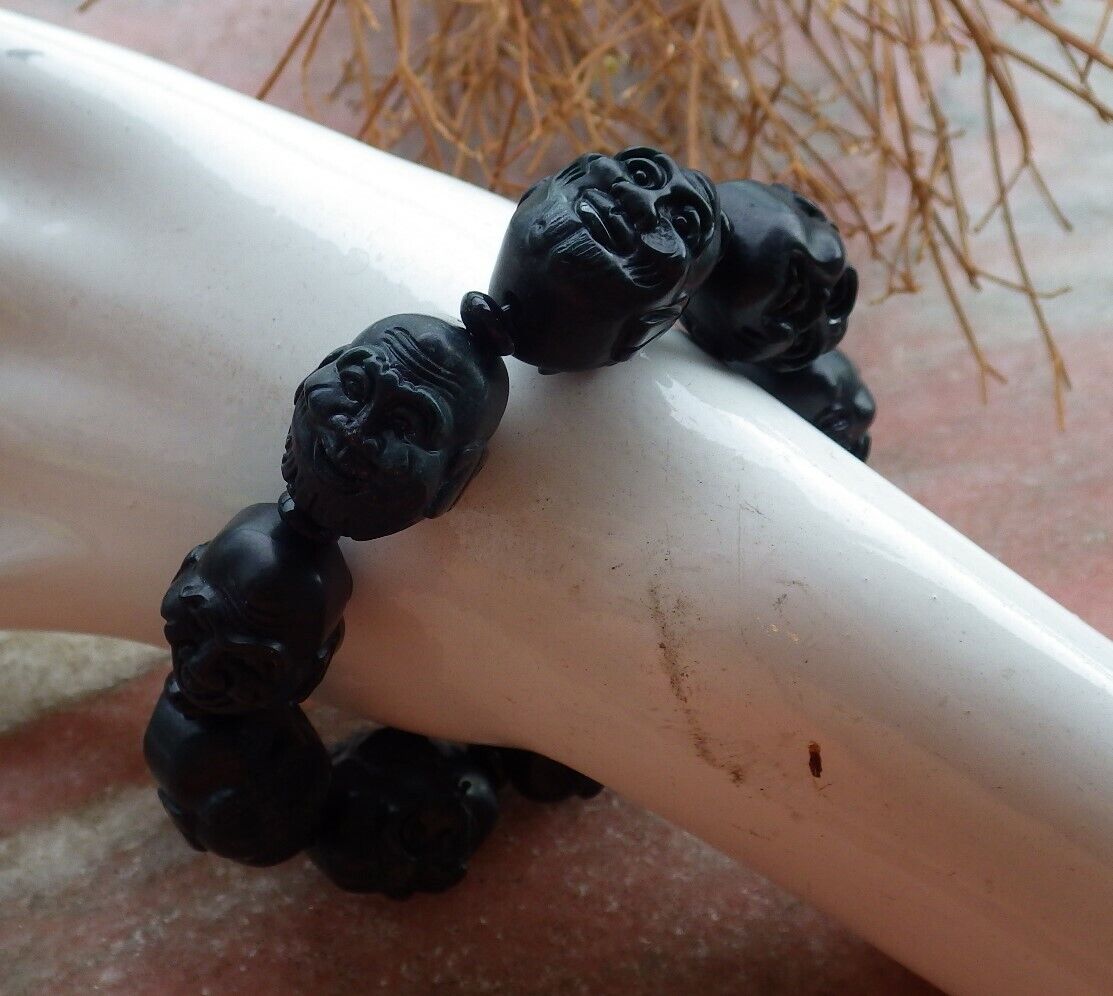 Certified Black Green 100% Natural A JADE Jadeite Bead Beads Bangle Beads Bangle Beads Bangle Da Mo Bracelet 墨翠手链 523536 TN ** It can adjust  8  inches  to 9 inches