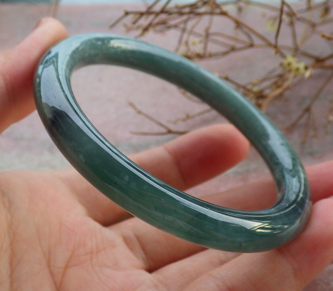 Certified Icy Green Burma 100% Natural A JADE Jadeite Circle Bangle Bracelet 54 mm 手镯 635548  TN