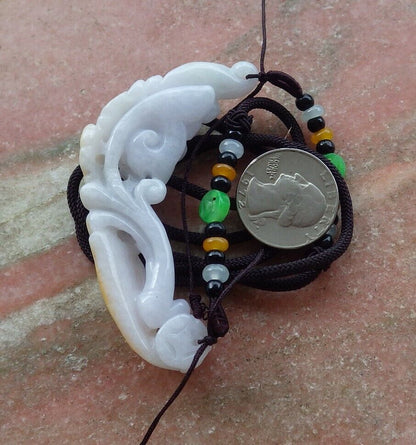 Certified Yellow Pale Lavender 100% Natural A Jade jadeite Pendant Phoenix Ruyi Coin Flower Necklace 凤凰 525985  TN