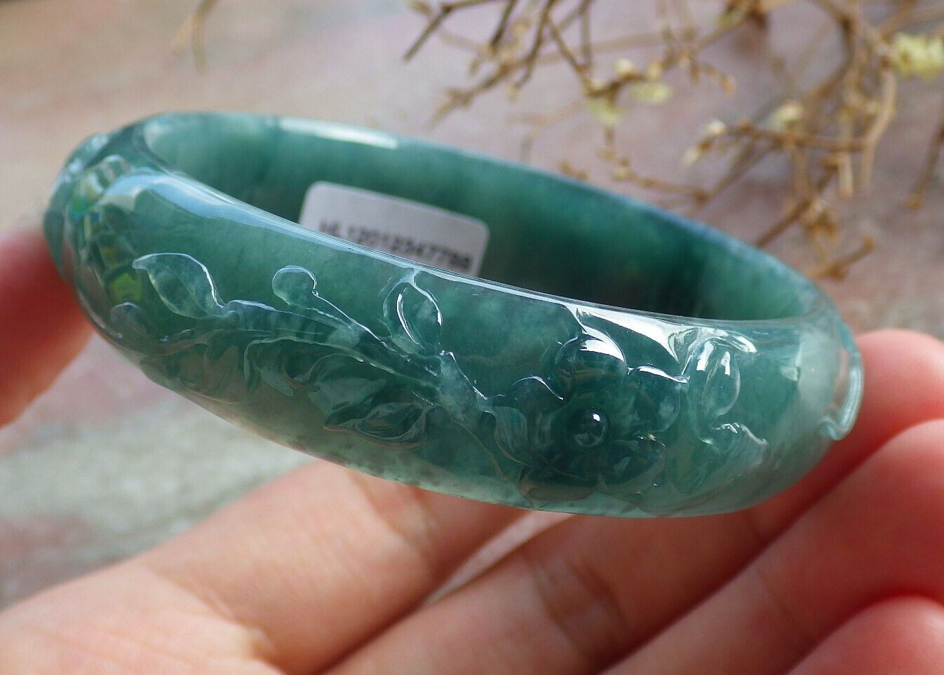 Certified Icy Blue Water Green Burma 100% Natural A JADE Jadeite Phoenix Flower Bangle Bracelet 55 mm 手镯 635126  AS