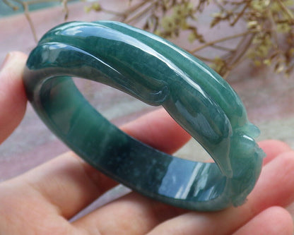 Certified Icy Green Burma 100% Natural A JADE Jadeite  Fox Bangle Bracelet 53 mm 手镯 632722  TN