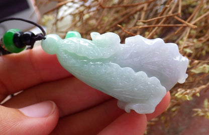 Certified Green Pale Lavender 100% Natural A Jade jadeite Pendant Cabbage Bead Necklace 发财白菜 524792  TN