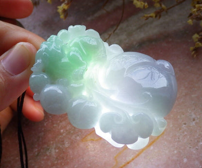 Certified Green Pale Lavender 100% Natural A Jade jadeite Pendant Dragon Pi Xiu Bat Peach Ruyi Money Coin Necklace 风水貔貅 528788  TN