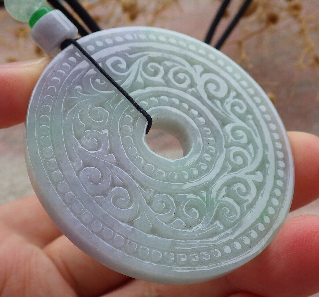 Certified Lavender Green Burma 100% Natural A Jade jadeite Pendant Ruyi Circle Necklace 平安扣 636779  TN