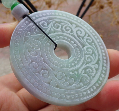 Certified Lavender Green Burma 100% Natural A Jade jadeite Pendant Ruyi Circle Necklace 平安扣 636779  TN
