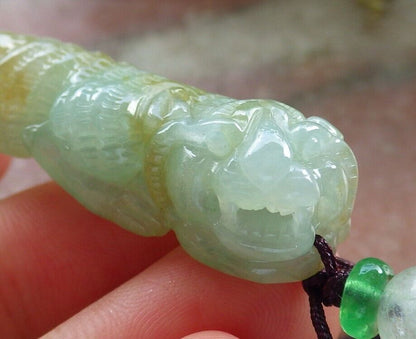 Certified Yellow Green Burma 100% Natural A Jade jadeite Pendant Tiger Money Coin Necklace 虎虎生威 573799 TN