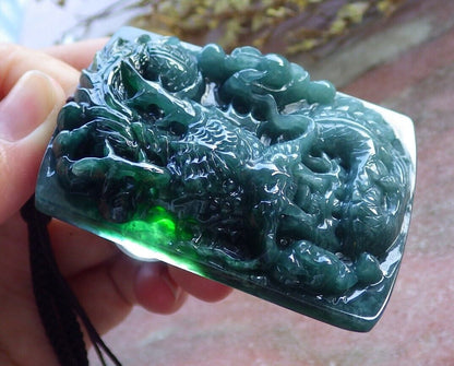 Certified Green Burma 100% Natural A Jade jadeite Pendant Dragon Bead Necklace 生意兴隆 574886 TN
