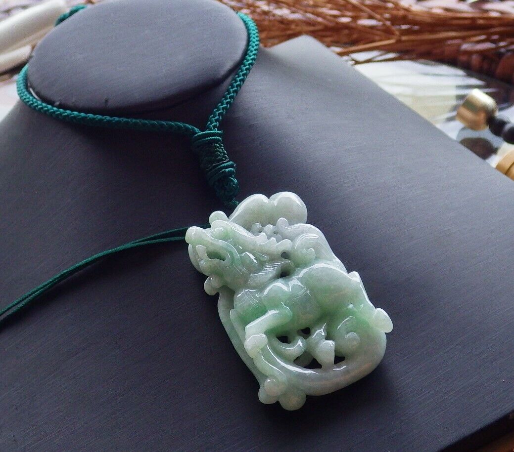Certified Green 100% Natural A Jade jadeite Pendant Dragon Gourd Coin Ruyi Necklace 龙 麒麟 525497  TN