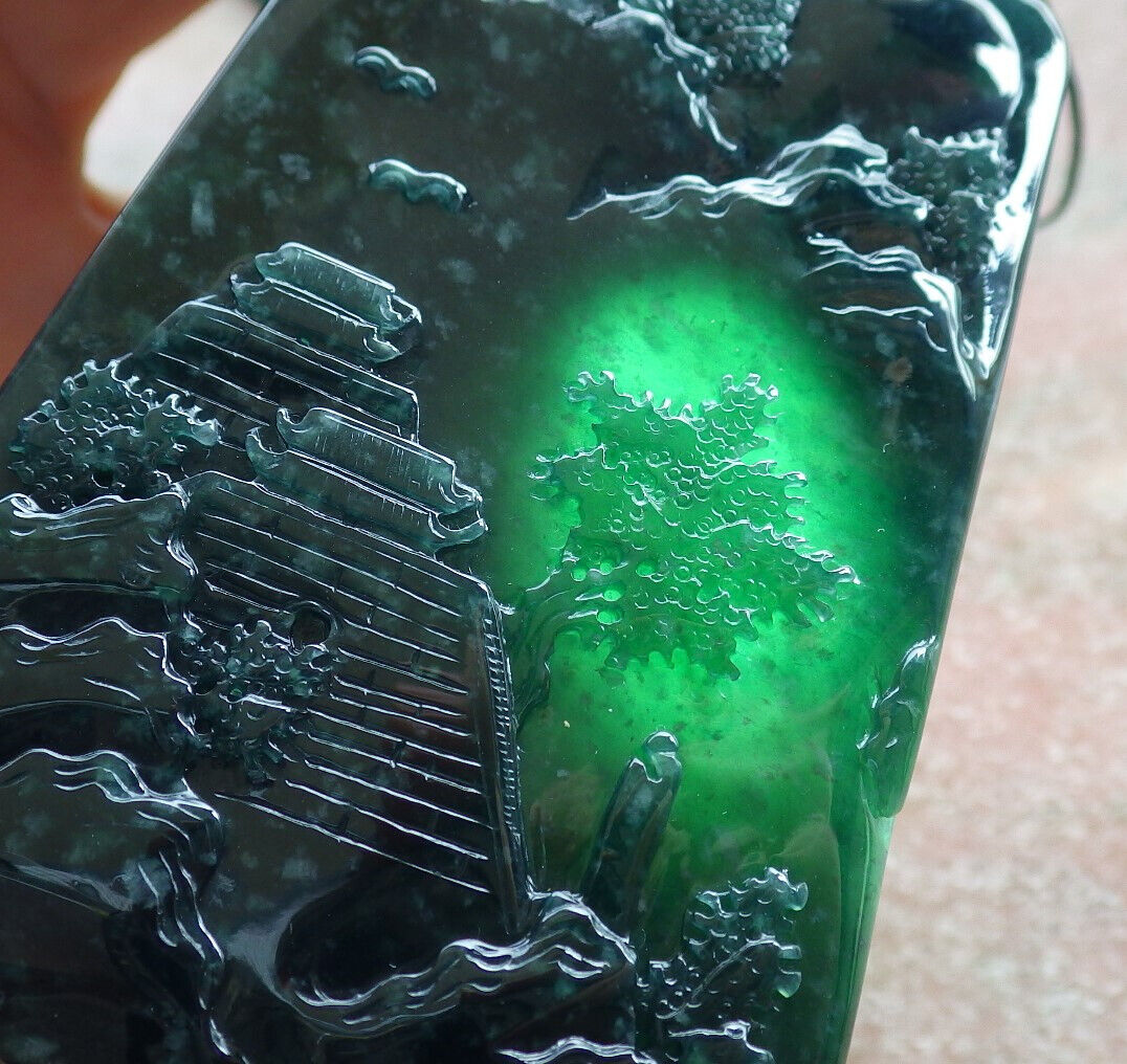 Atestita Glacia Blua Akvo Birmo 100% Natura A Jadejadeito Pendilo Pejzaĝa Pentrado Arba Koliero 山水画 634453 TN