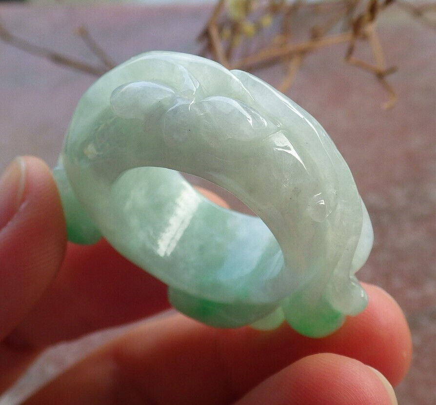Certified Green Burma 100% Natural A JADE Jadeite Frog Toad Lotus Flower RING USA. 8.25 戒指 634202  TN