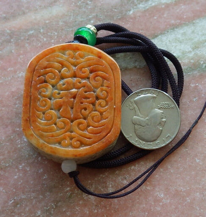 Certified Red Green 100% Natural A Jade jadeite Pendant Lotus Flower Ruyi Fu Necklace 524069  TN