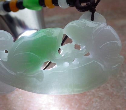 Certified Green Burma 100% Natural A Jade jadeite Pendant Frog Toad Lotus Flower Leaf Necklace 招财蟾 636959  TN