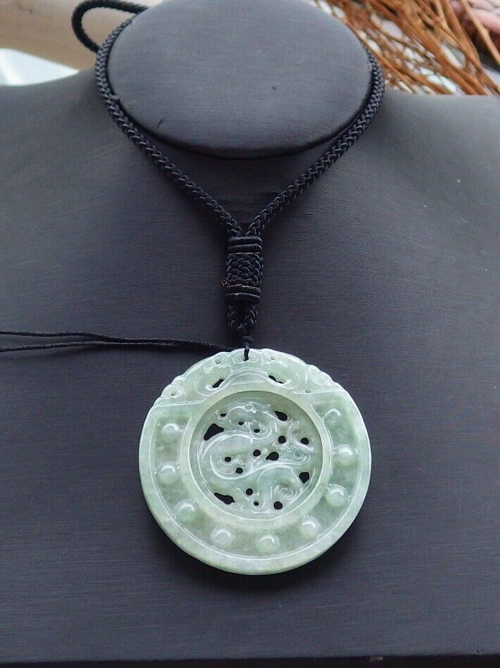 Certified Green 100% Natural A Jade jadeite pendant Dragon Circle Necklace 生意兴隆 528221  TN