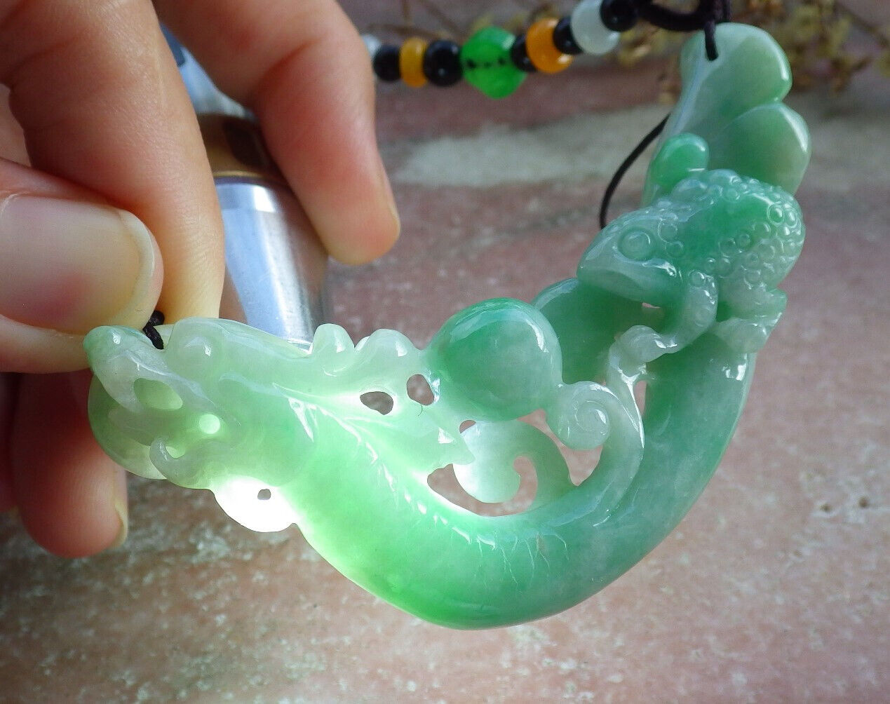 Certified Green Burma 100% Natural A Jade jadeite Pendant Dragon Frog Toad Coin Ruyi Necklace 生意兴隆 632827  TN