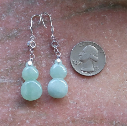 Certified Icy Green Sterling Silver 0.925 Natural A Jade jadeite Gourd Earrings Earring Dangle 耳环 524289  TN