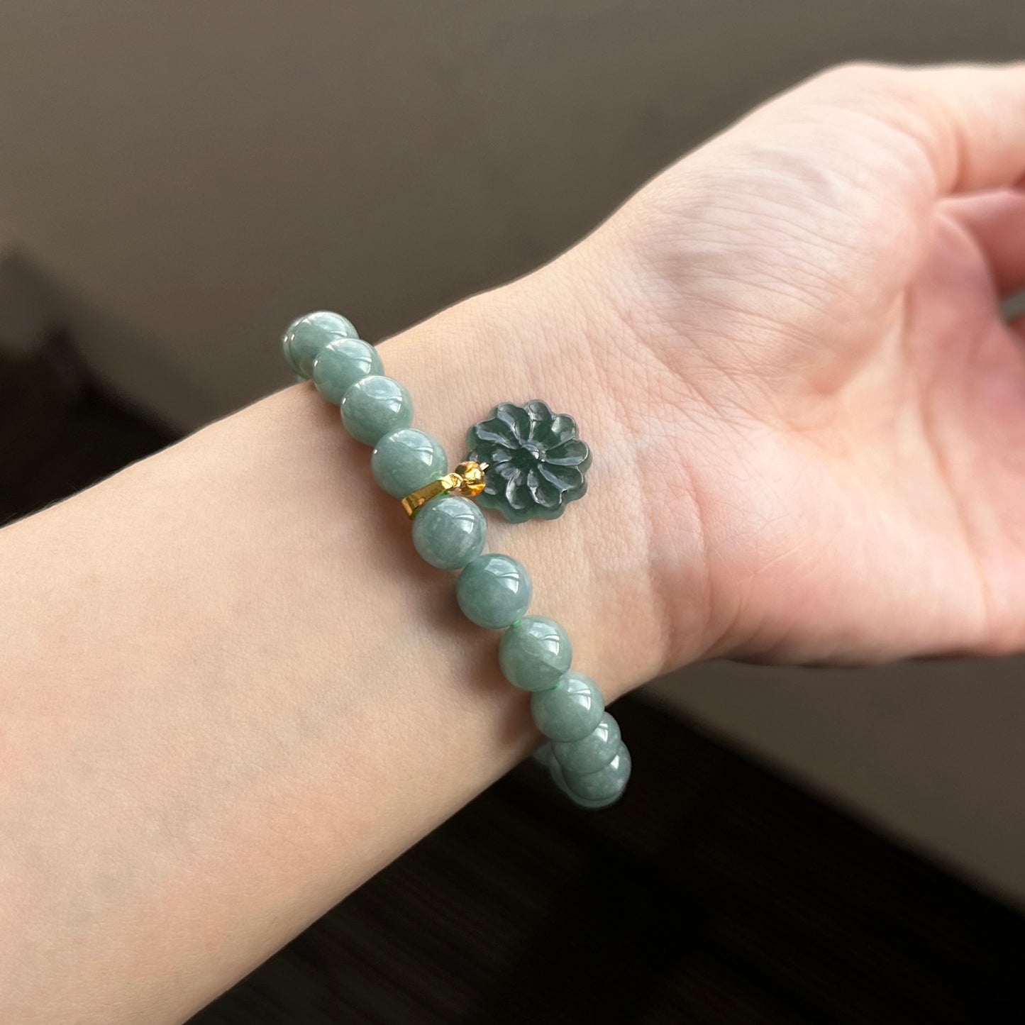 The Flower Bead Bracelet 100% Natural Jade Jadeite With Certificated