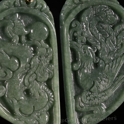 The Dragon & Phoenix Jadeite 100% Natural Burma Jade Jadeite With Certificated (S925 Silver Buckle)