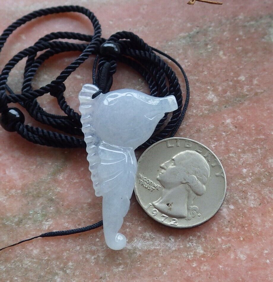 Certified Icy White 100% Natural A Jade jadeite Pendant Sea Horse Seahorse Necklace 海马  528880  TN