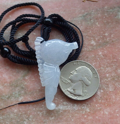 Certified Icy White 100% Natural A Jade jadeite Pendant Sea Horse Seahorse Necklace 海马  528880  TN