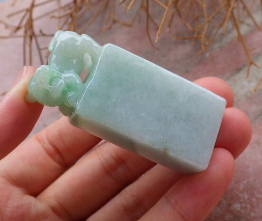 Certified Green 100% Natural A Jade jadeite Display Dragon Pi Xiu Chop Seal 印章 520008  TN