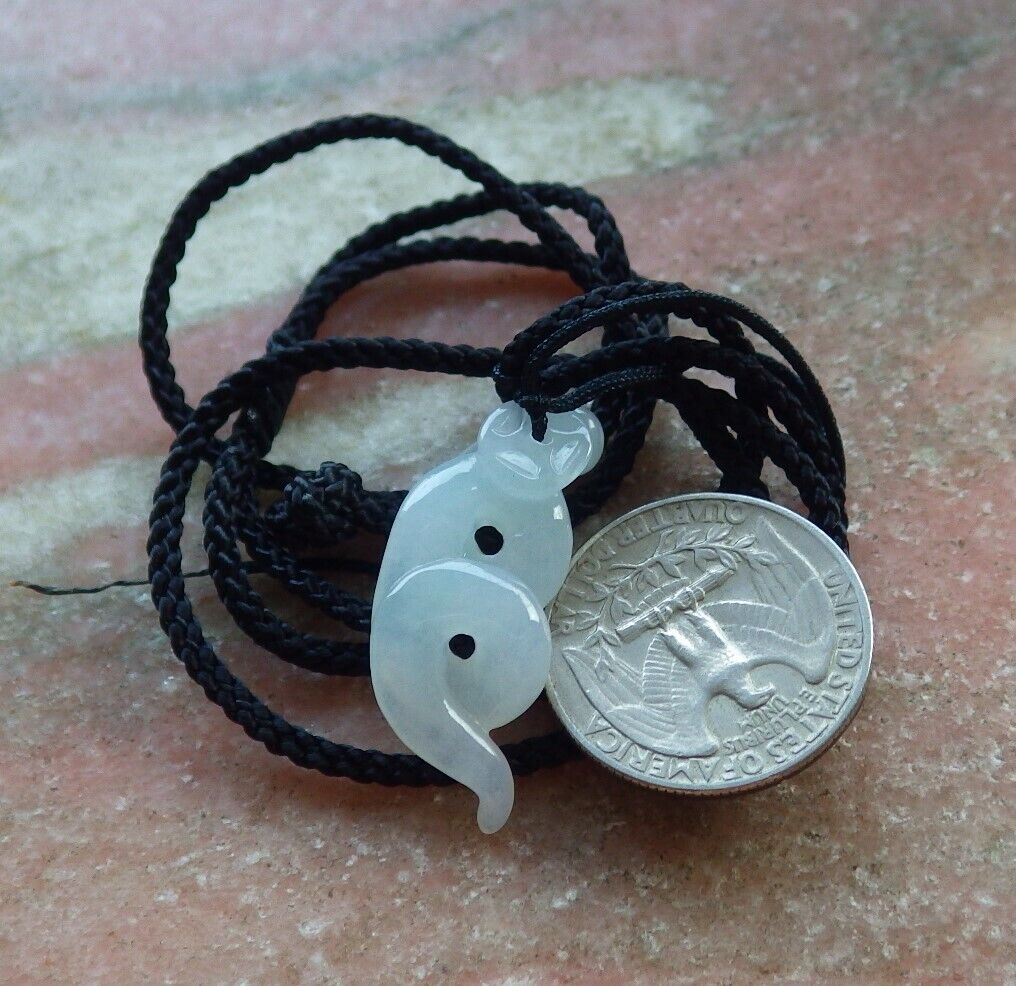 Certified Icy Pale Green 100% Natural A Jade jadeite pendant Snake Money Coin Necklace 蛇 530095   TN
