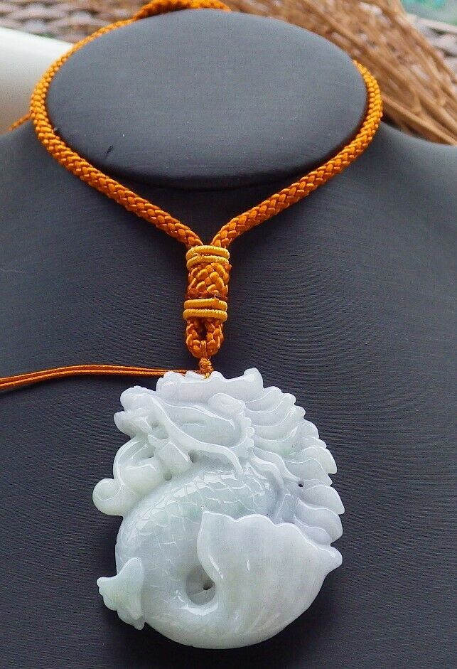 Certified Green Pale Lavender 100% Natural A Jade jadeite Pendant Dragon Fish Bead Money Coin Necklace 龙鱼 520364  TN